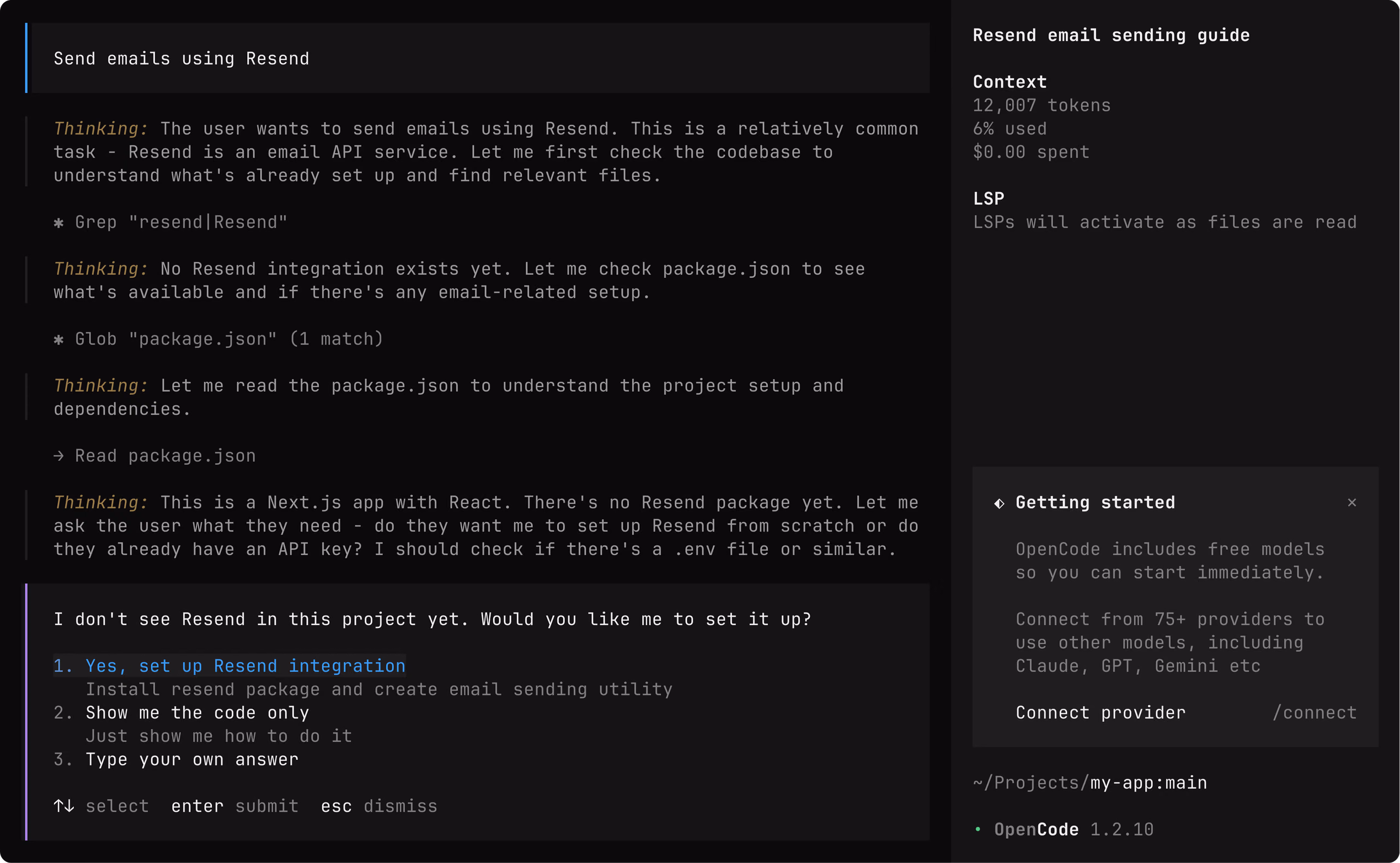 OpenCode sending an email using Resend